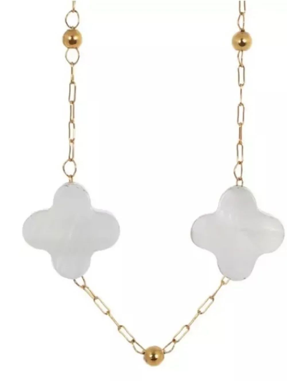 New 16” Hello Happy White Clover Bead & Chain Necklace